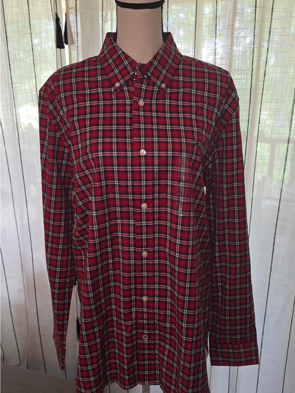 Tommy Hilfiger Red and Black Plaid Button-Down Shirt